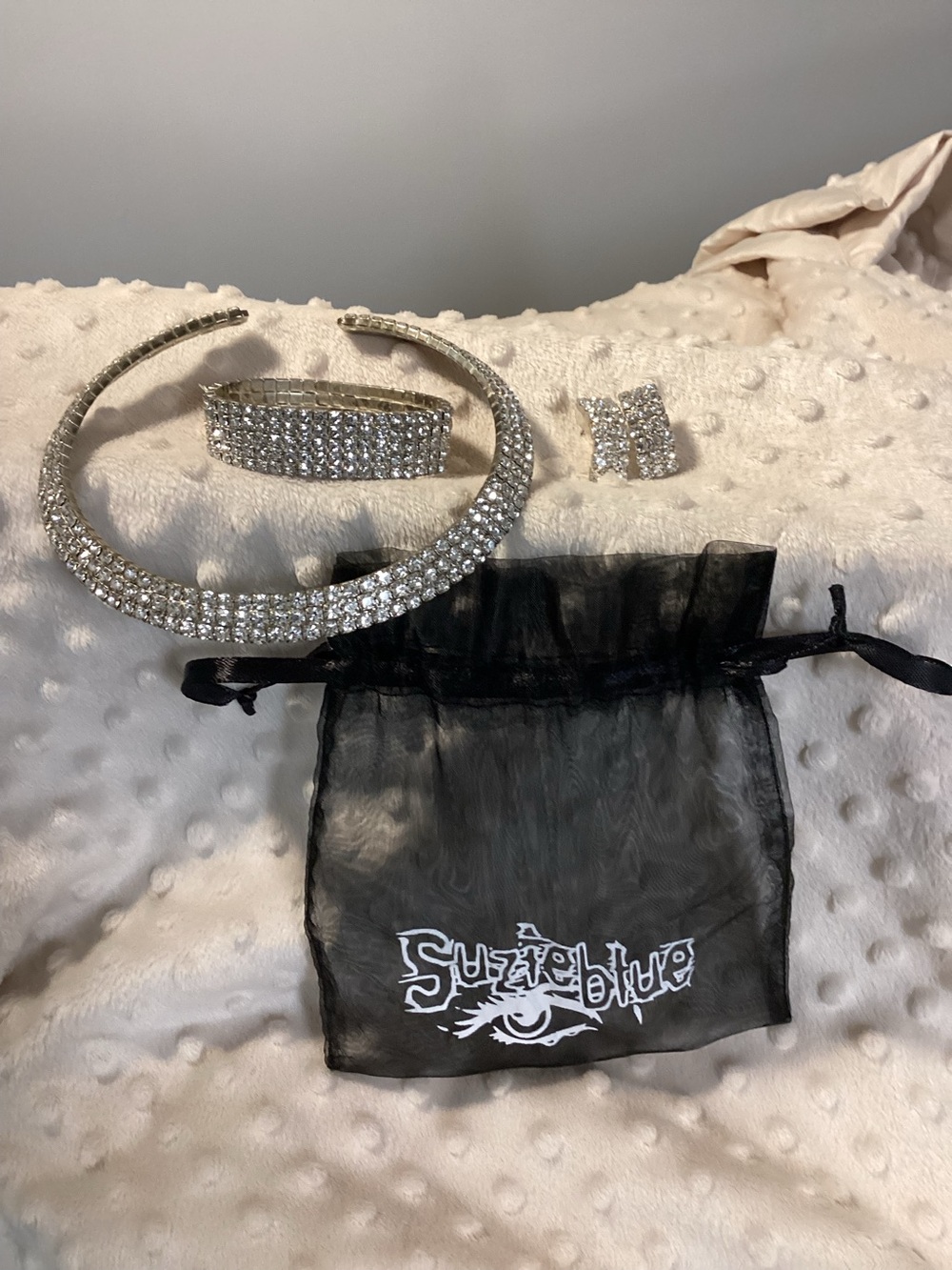 3 for $15 - Silver Crystal Choker Necklace & Bracelet & Stud Earring Set